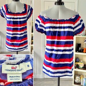Vineyard Vines Red, White and Blue Puff Sleeve Blouse (size M)